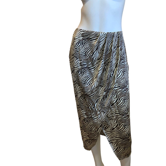 L'Academie Revolve Blythe Black & Tan Zebra Animal Print Faux Wrap Midi Skirt S - Picture 5 of 11